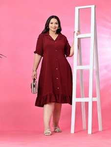PrettyPlus by Desinoor.com Women A-line Maroon Midi/Calf Length Dress