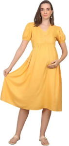zifaza Women Gown Yellow Knee Length Dress