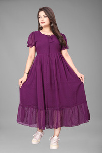 ZOPDI Women A-line Purple Maxi/Full Length Dress