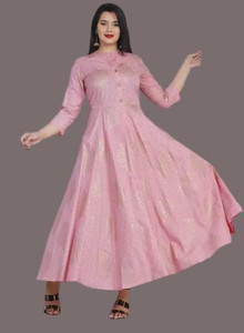 Jaipur Couture Women Fit and Flare Pink Maxi/Full Length Dress