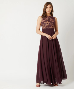 Miss Chase Women Gown Brown Maxi/Full Length Dress