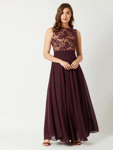 Miss Chase Women Gown Brown Maxi/Full Length Dress