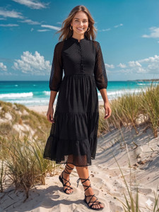AAYU Women Fit and Flare Black Midi/Calf Length Dress