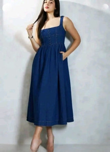 Manggo Women Fit and Flare Blue Midi/Calf Length Dress