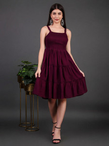 NG CREATION Women Fit and Flare Maroon Knee Length Dress