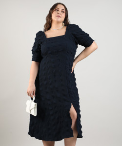 Instafab Plus Women A-line Blue Knee Length Dress