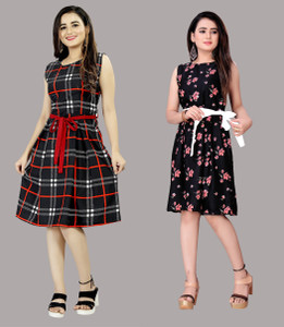 Modli 20 Fashion Women Fit and Flare Multicolor Knee Length Dress