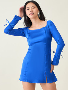 AAYU Women A-line Blue Above Knee/Mid Thigh Length Dress