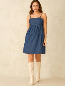 urban cat Women A-line Blue Knee Length Dress