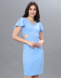 Selvia Women Bodycon Light Blue Mini/Short Dress