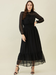 AAYU Women Fit and Flare Black Maxi/Full Length Dress