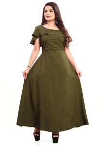 ZKRV Fashion Women Maxi Dark Green Full Length Dress