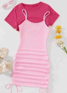 simran collections Women Two Piece Dress Pink Above Knee/Mid Thigh Length Dress