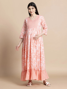 Gulabi Jaipur Women Ethnic Dress Orange Maxi/Full Length Dress