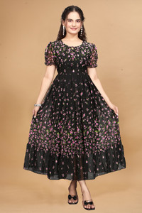 ANTRA Women Fit and Flare Multicolor Maxi/Full Length Dress