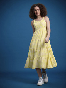 Roadster Women A-line Yellow Midi/Calf Length Dress