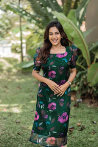 Varni Creation Women A-line Green Midi/Calf Length Dress