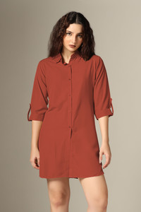 Leriya Fashion Women Shirt Orange Mini/Short Dress