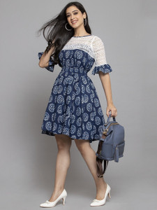 Get Glamr Women Balloon/Bubble Dark Blue Knee Length Dress