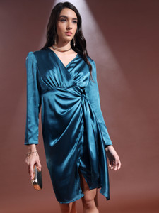 KETCH Women Wrap Blue Above Knee/Mid Thigh Length Dress