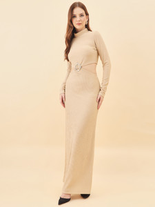 AAYU Women Bodycon Beige Maxi/Full Length Dress