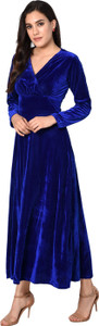 CHEVIOUT Women A-line Dark Blue Maxi/Full Length Dress