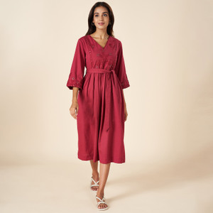 Akkriti by Pantaloons Women A-line Maroon Midi/Calf Length Dress