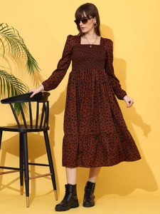 Sheetal Associates Women Fit and Flare Brown Below Knee Dress