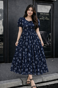 RKK Collection Women Fit and Flare Blue Midi/Calf Length Dress