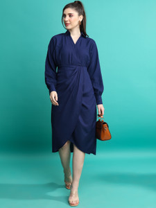 Tokyo Talkies Women Wrap Dark Blue Knee Length Dress