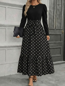 amorluxe Women Fit and Flare Black Maxi/Full Length Dress