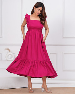PRISELLA Women Layered Pink Midi/Calf Length Dress