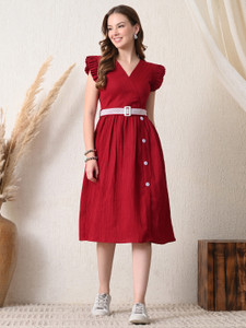 TextileNow Women Fit and Flare Maroon Knee Length Dress