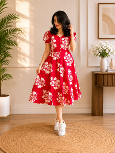L. G. Fashion Women Fit and Flare Red Below Knee Dress