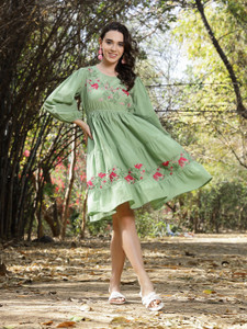 Stylum Women Fit and Flare Light Green Knee Length Dress