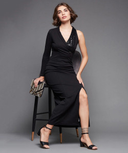 Miss Chase Women Bodycon Black Knee Length Dress