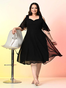 PrettyPlus by Desinoor.com Women Fit and Flare Black Midi/Calf Length Dress