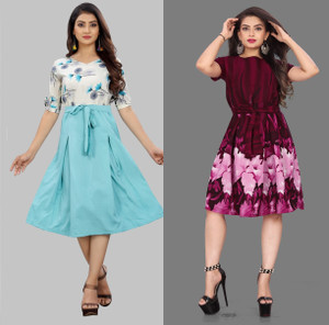Modli 20 Fashion Women Fit and Flare Multicolor Knee Length Dress