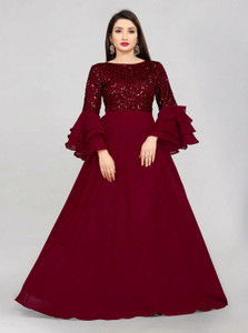 Riyal Women Maxi Maroon Full Length Dress