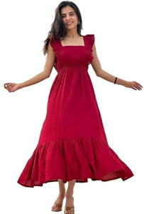 BOMBAY SPEED Women Ethnic Dress Red Midi/Calf Length Dress