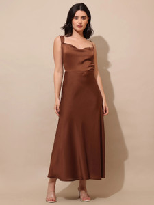 PURVAJA Women Maxi Brown Full Length Dress