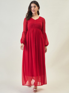 AAYU Women Fit and Flare Red Maxi/Full Length Dress