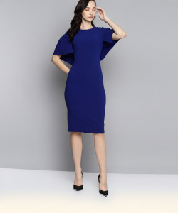 SASSAFRAS Women Bodycon Blue Knee Length Dress