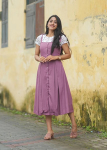 ETHNEECLOOK Women Fit and Flare Pink Midi/Calf Length Dress