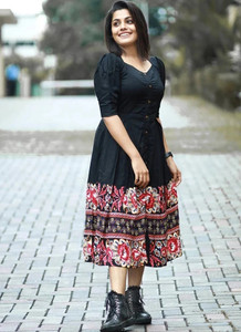 Ethniclook Women Fit and Flare Black Midi/Calf Length Dress