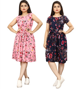 Nilkanth Fashion Women A-line Pink, Blue Knee Length Dress