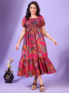 Deklook Women Fit and Flare Pink Midi/Calf Length Dress