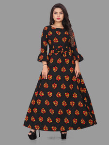 Modli 20 Fashion Women A-line Black, Orange, Yellow Maxi/Full Length Dress