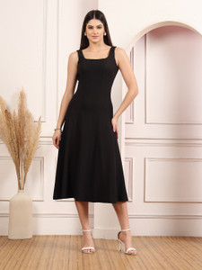 METRONAUT Women A-line Black Midi/Calf Length Dress