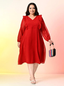 PrettyPlus by Desinoor.com Women Fit and Flare Red Midi/Calf Length Dress